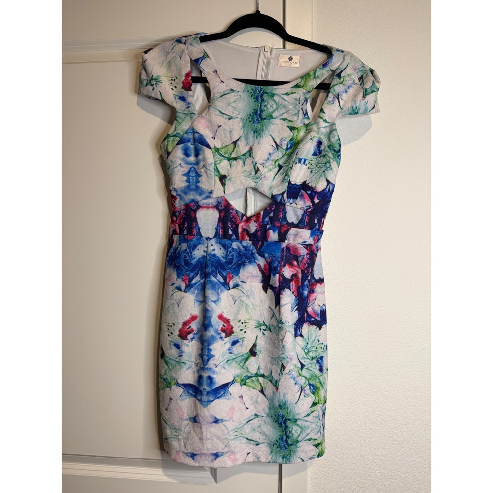 Morning Mist Womens Abstract Floral Cut Out Bodycon Mini Dress Blue Green 12